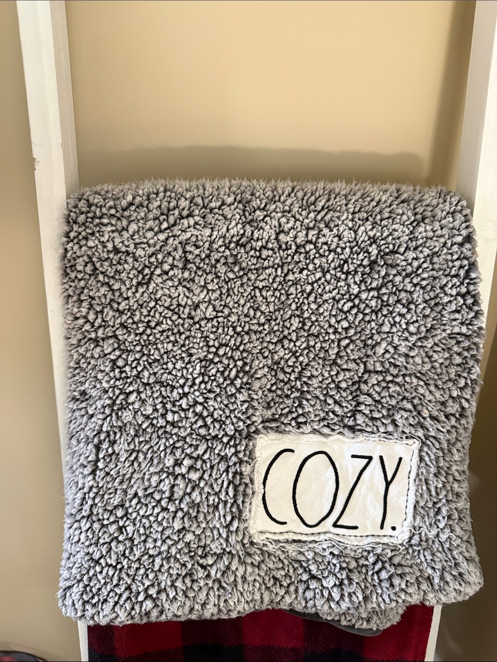 Rae Dunn Gray 'COZY' Sherpa Throw Blanket